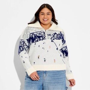 wild fable Cream Ski-Scene Half-Zip Sweater